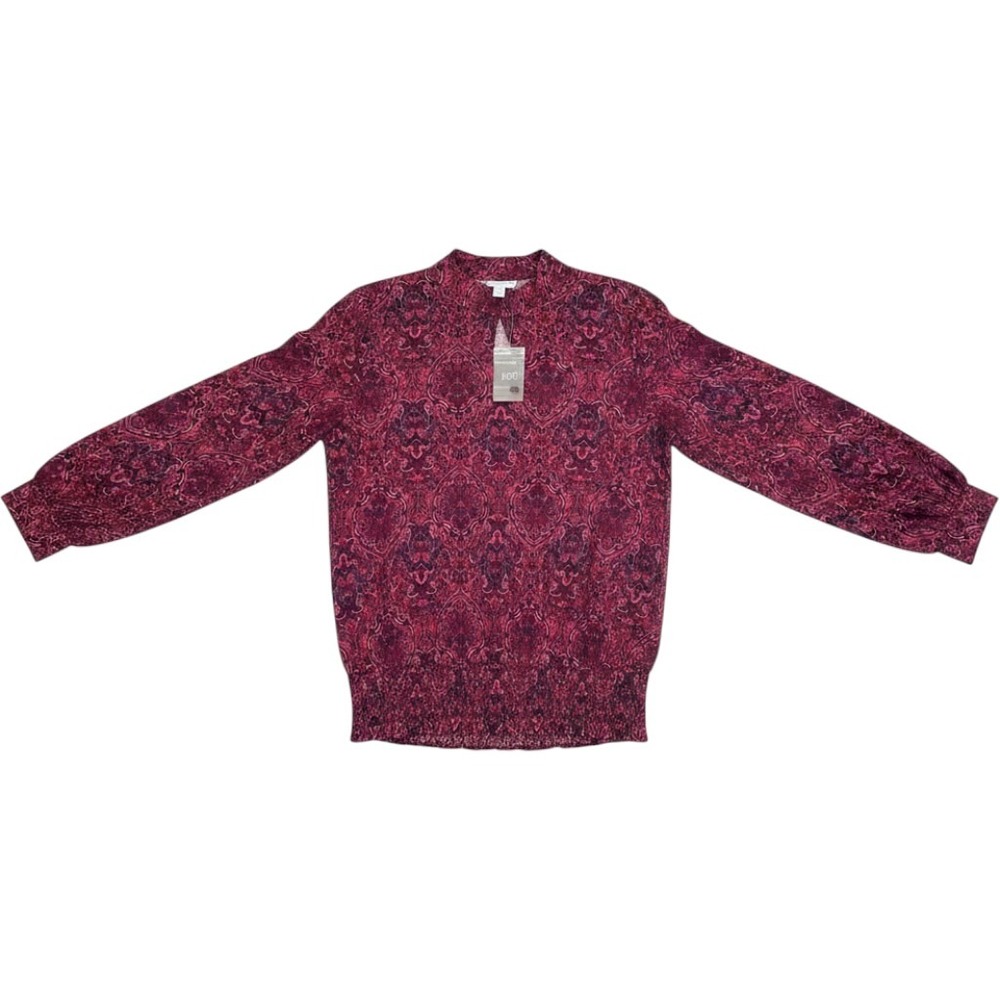 J. Jill Medium Petite Blouse Magenta Paisley Smocked Hem Mock Neck Blouse NWT